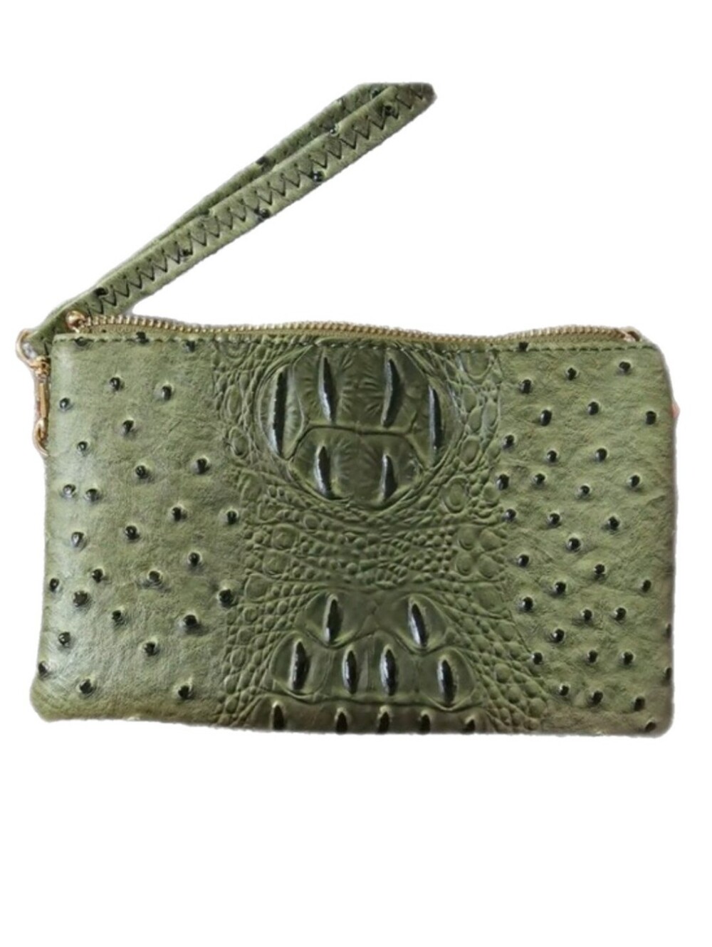 Imoshion Vegan Leather Olive Green Croc-Embossed Wristlet Clutch Bag
